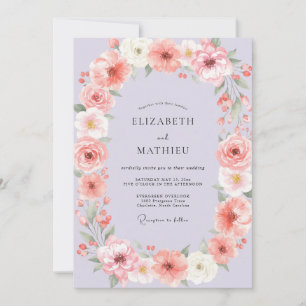 Convites Coroa de Casamento Oval Floral Rosa