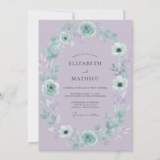 Convites Coroa de Casamento Periwinkle Aqua (Frente)