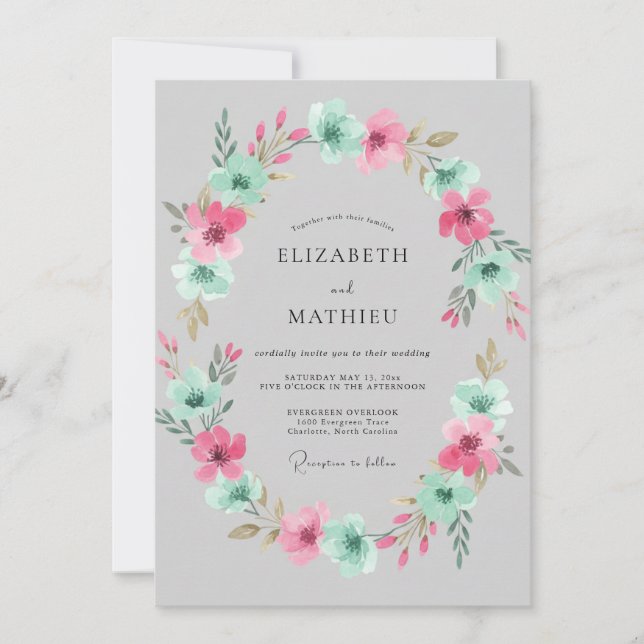 Convites Coroa de Casamento Rosa Água (Frente)