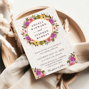 Convites Coroa de Casamento Rosa e Amarelo em Aquarela