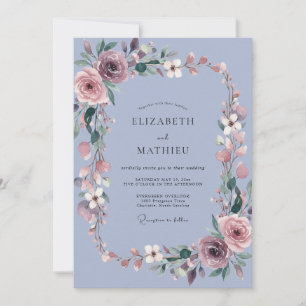 Convites Coroa de Casamento Rosa Poeira Azul-marinho