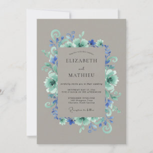 Convites Coroa de Casamento Seafoam Cornflower