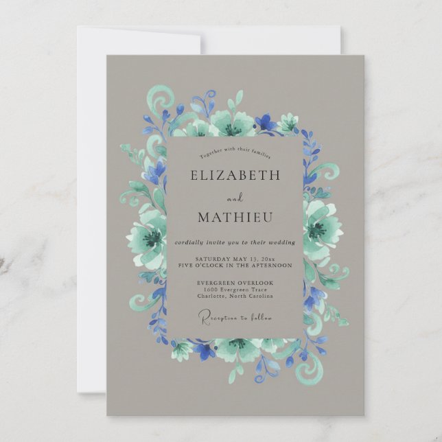 Convites Coroa de Casamento Seafoam Cornflower (Frente)