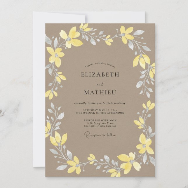 Convites Coroa de Casamento Taupe Amarelo (Frente)