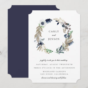 Convites Coroa de casamento Taupe + Navy