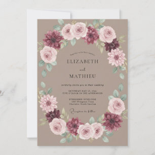 Convites Coroa de Casamento Taupe Roxo