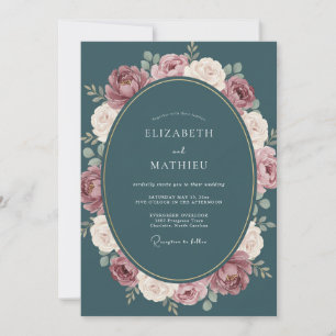 Convites Coroa de Casamento Teal Mauve