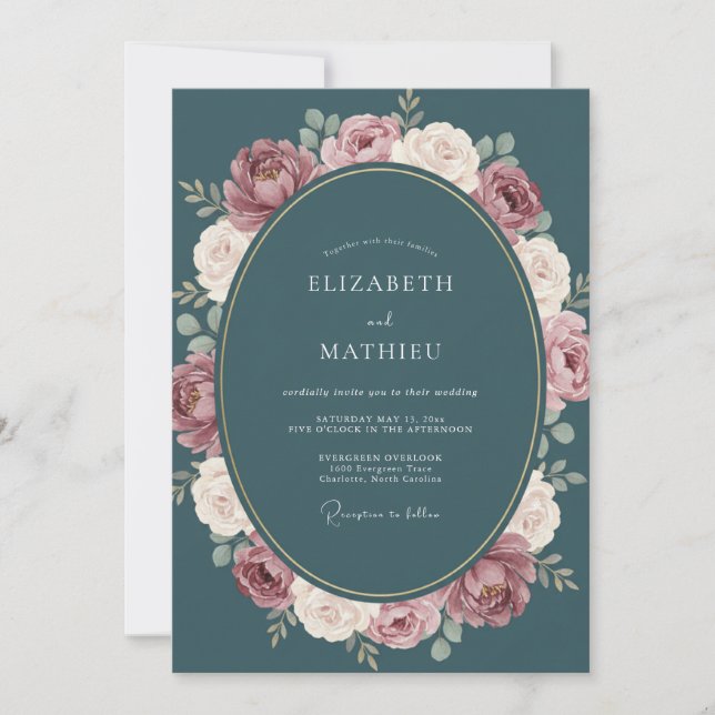 Convites Coroa de Casamento Teal Mauve (Frente)