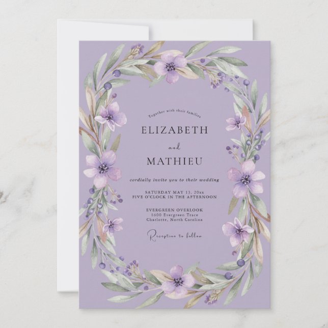 Convites Coroa de Casamento Violeta Âmbar (Frente)