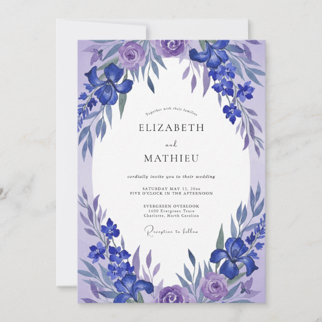 Convites Coroa de Casamento Violeta Lavanda (Frente)