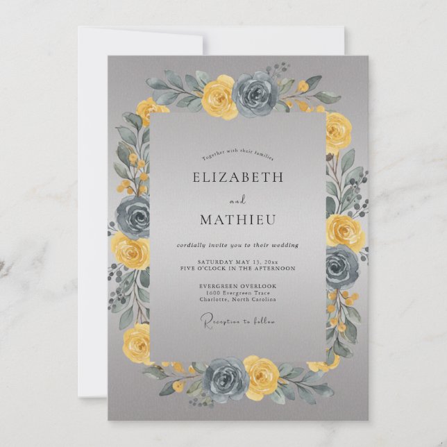 Convites Coroa de Casamento Yellow Slate (Frente)