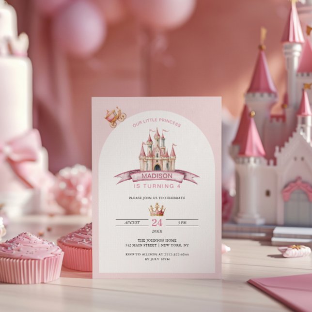 Convites Coroa de Castelo Rosa Princesa Pequena Arco de Ani (Criador carregado)