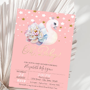 Convites Coroa de Cisne Bebê Floral Estrelas Chá de Bebê