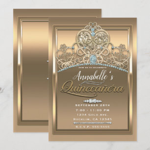 Convites Coroa de Coração Princesa Glamouroso Dourado Festa