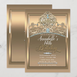 Convites Coroa de Coração Princesa Glamouroso Dourado Festa