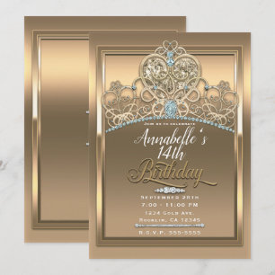 Convites Coroa de Coração Princesa Glamouroso Dourado Festa