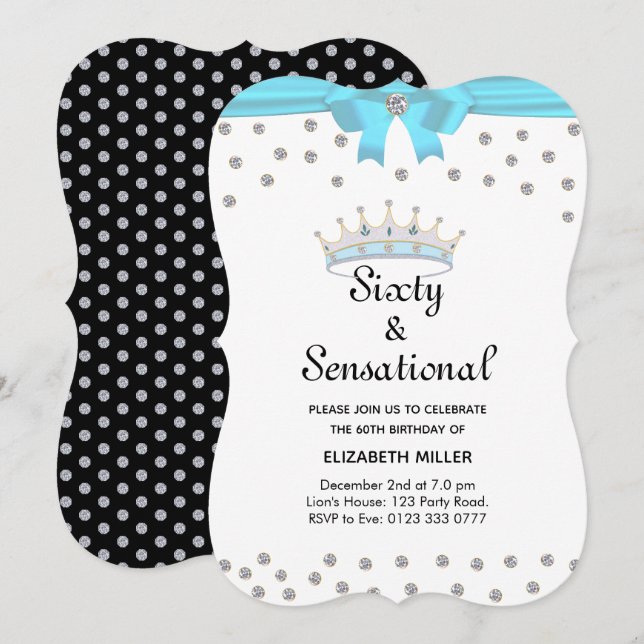 Convites Coroa de Diamante Brilhante Chic Sessenta & Sensac (Frente/Verso)
