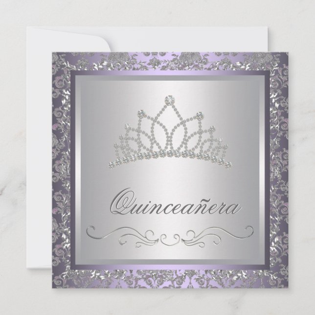 Convites Coroa de Diamante Quinceanera Roxa (Frente)