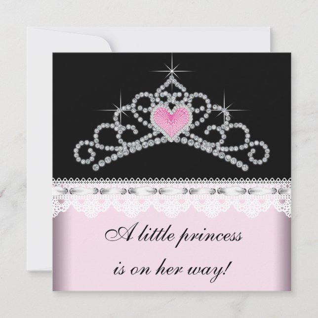 Convites Coroa de Diamante Rosa Princesa Bebê Preta Chuveir (Frente)