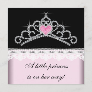Convites Coroa de Diamante Rosa Princesa Bebê Preta Chuveir