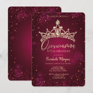 Convites Coroa de Diamantes Chic Burgundy Quinceañera
