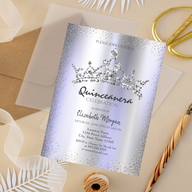 Convites Coroa de Diamantes Chic Violeta Metálico Quinceañe (Criador carregado)