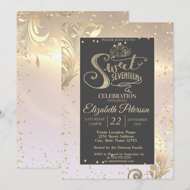 Convites Coroa de Diamantes Doce Aniversário 17 (Frente/Verso)