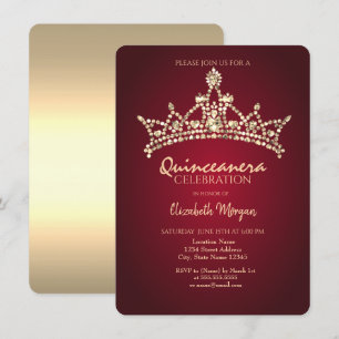 Convites Coroa de Diamantes Gold Chic Burgundy Quinceañera