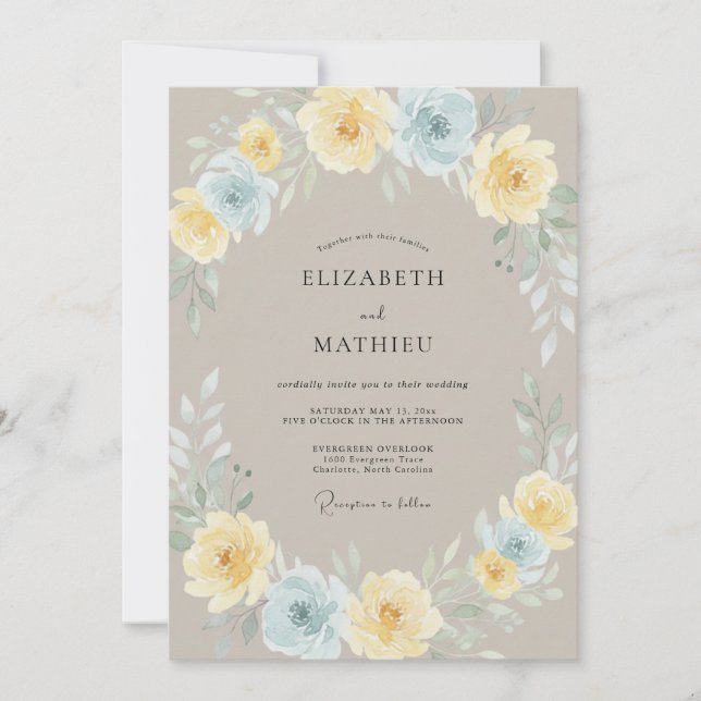 Convites Coroa de Eucalipto Amarelo Casamento (Frente)