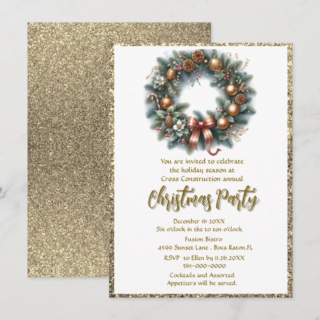 Convites Coroa de festa de Natal para empresa  (Frente/Verso)