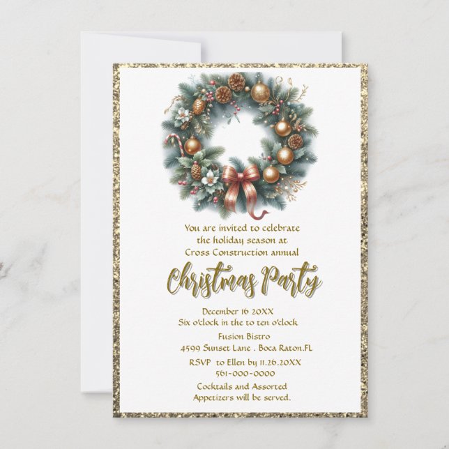 Convites Coroa de festa de Natal para empresa  (Frente)