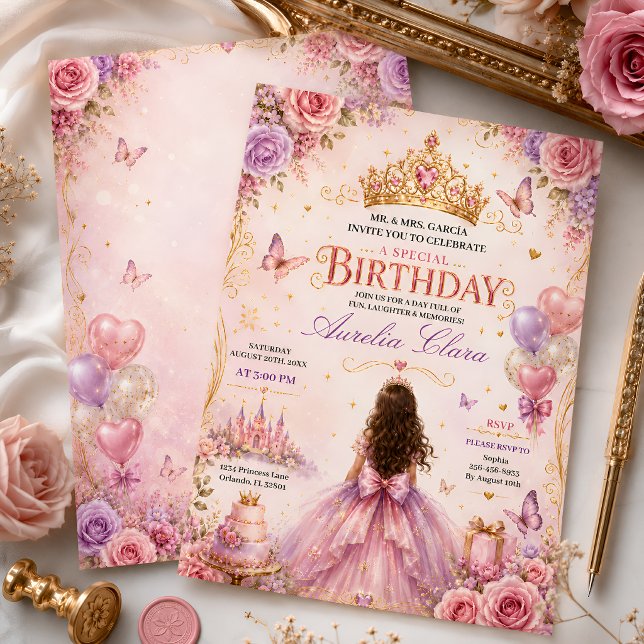 Convites Coroa de Flor Aniversário Princesa (Criador carregado)