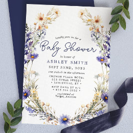 Convites Coroa de Flor Silvestre Azul Chuva de Bebê em Aqua