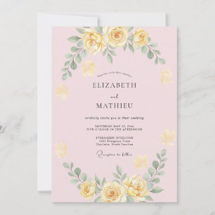 Convites Coroa de Flores Amarela Pastel para Casamento