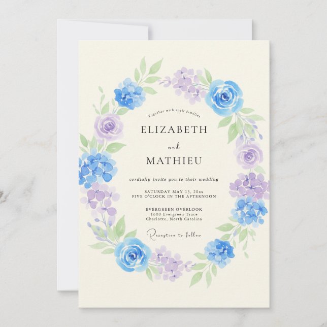 Convites Coroa de Flores de Lavanda Azul Casamento (Frente)