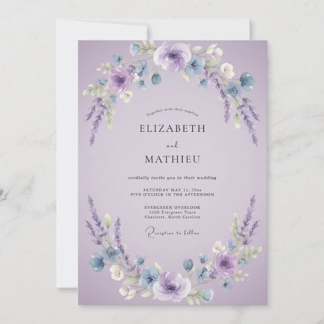 Convites Coroa de Flores de Lavanda para Casamento (Frente)