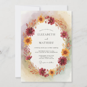 Convites Coroa de Flores de Outono em Borgonha para Casamen