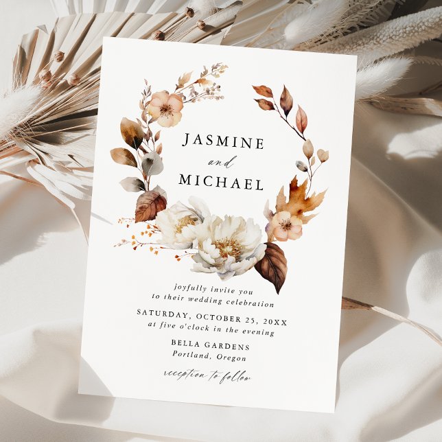 Convites Coroa de Flores de Outono Rústica para Casamento (Criador carregado)