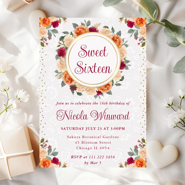 Convites Coroa de Flores de Outono Vermelhas e Laranjas Doc (Criador carregado)