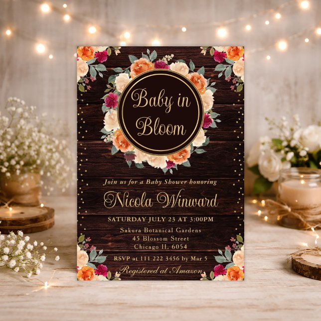 Convites Coroa de Flores de Outono Vermelhas e Laranjas par (Criador carregado)