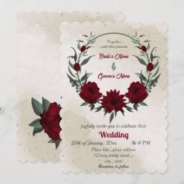 Convites Coroa de flores e folhagens de casamento em burgun