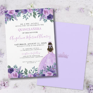 Convites Coroa de Flores Roxas Lilás Quinceañera