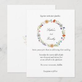 Convites Coroa de flores silvestres em aquarela casamento 