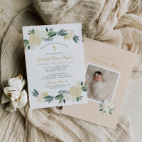 Coroa De Folhagem Floral Elegante Batismo Aquarela