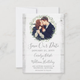 Convites Coroa de Folhas Botânicas e Madeira Rústica - Salv