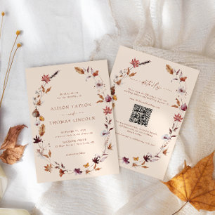 Convites Coroa de Folhas de Terracota Boho Fall Código QR C