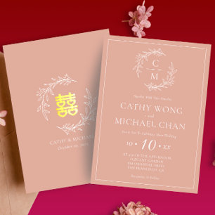 Convites coroa de folhas rosa empoeirada boho moderna para