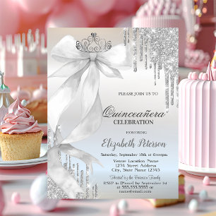 Convites Coroa de Laço Branco Brilho Gotejamento Quinze Ano