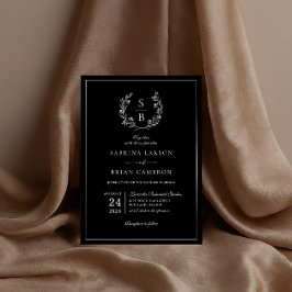 Convites Coroa de Monograma Botânico Elegante Casamento Pre