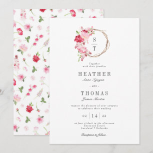 Convites Coroa de Monograma de Rosas em Aquarela Vermelha C
